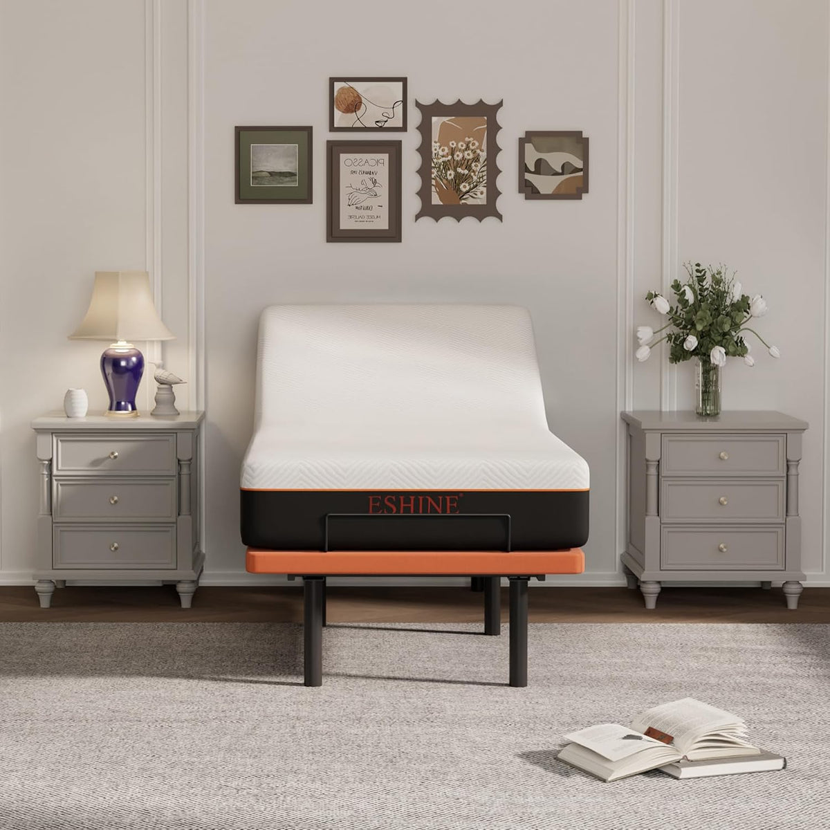eshine adjustable bed frame with 10" gel memory, close-up detail