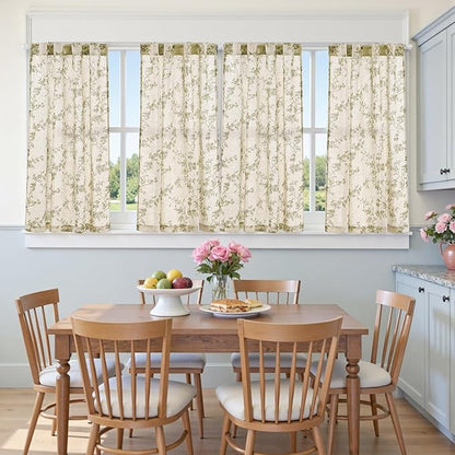 jinchan Floral Kitchen Curtains 45 Inch Linen Tier Curtains Christmas Decor - Image 8