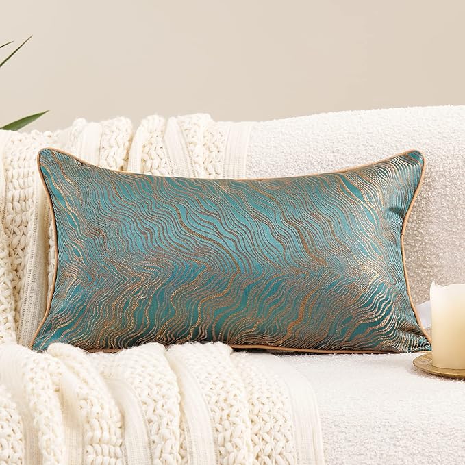 Avigers 12 x 20 Inch Rectangle Green Teal Gold Abstract Striped Embroidery by Avigers