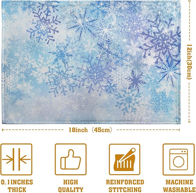 Blue Snowflake Winter Placemats Set of 4 Xmas Snow Place Mat Merry Christmas - Image 4