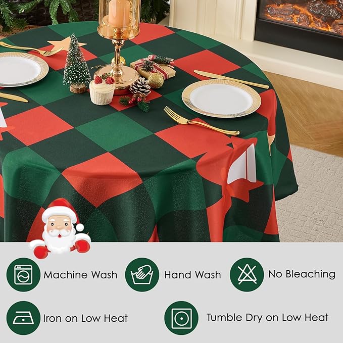 Christmas Tablecloth Round 60 Inch 1 Pack Waterproof, Machine Washable - Image 5