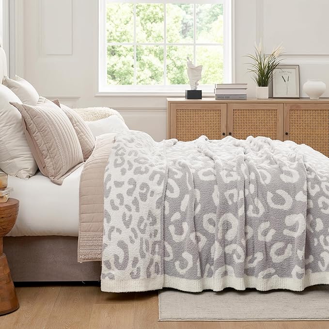 Snuggle Sac Leopard Queen Size Grey Microfiber Fluffy Warm Cozy Fuzzy Soft - Image 6