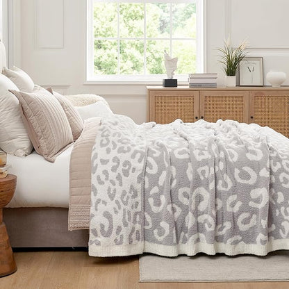 Snuggle Sac Leopard Queen Size Grey Microfiber Fluffy Warm Cozy Fuzzy Soft - Image 6