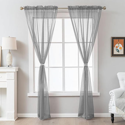 Grey Sheer Curtains 108 Inches Extra Long, Privacy Semi Sheer Curtains - Image 7