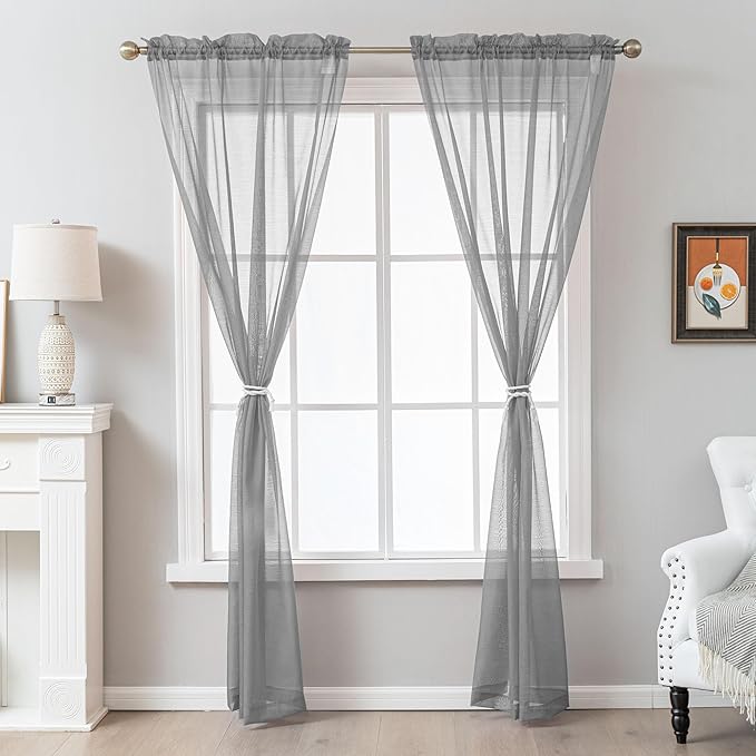 Grey Sheer Curtains 96 Inches Long, Privacy Semi Sheer Curtains - Image 7