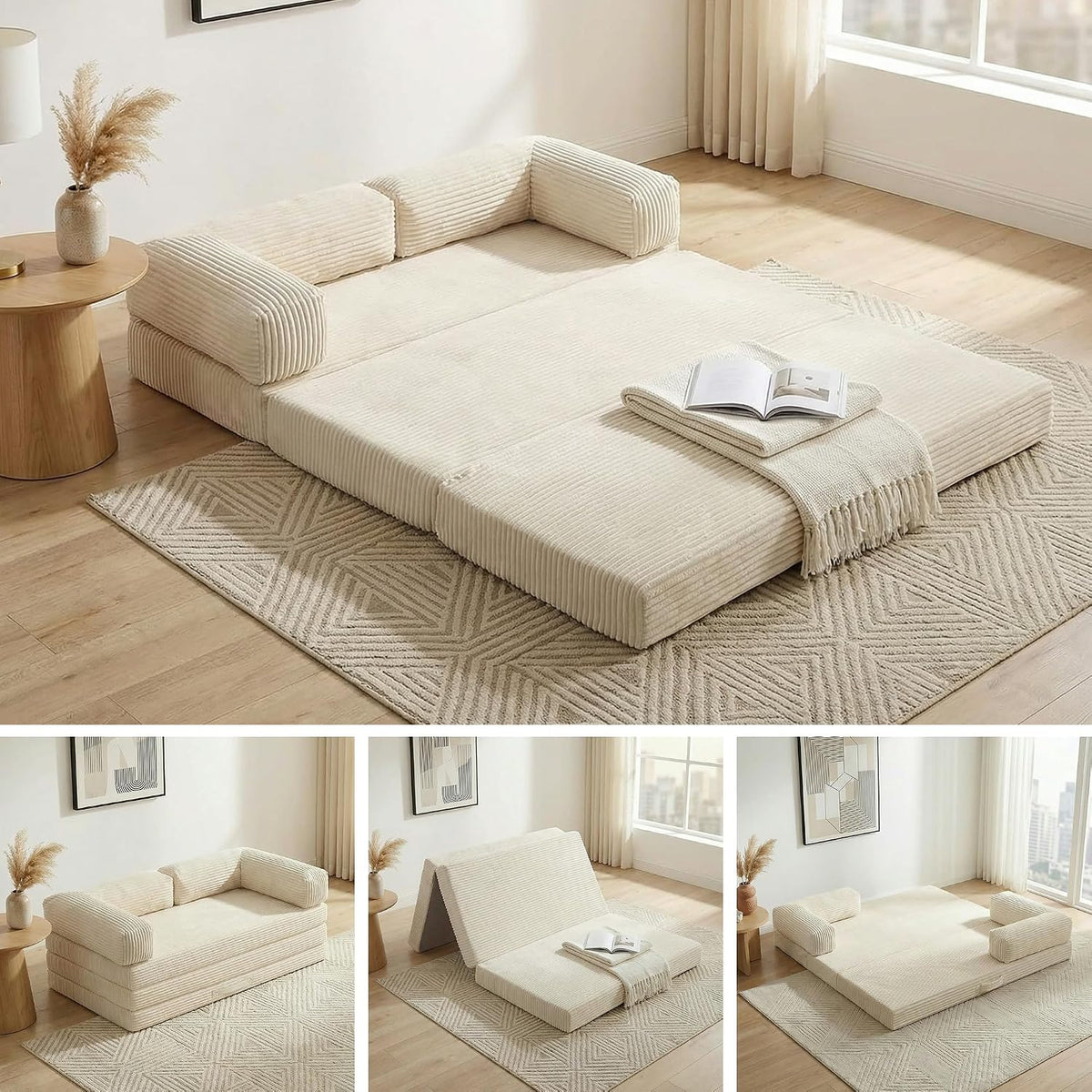 convertible sofa bed queen,5-in-1 tri-fold boneless couch with, main product view