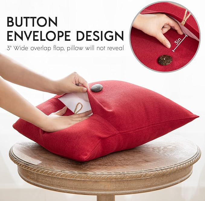 Phantoscope Pack of 2 Farmhouse Throw Pillow Covers Premium Coconut Button - Image 3