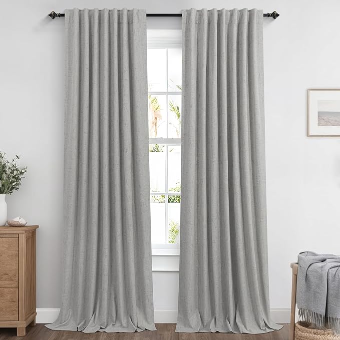 KOUFALL Grey Curtains 102 Inches Long Blackout Linen Pleated Curtains - Image 9