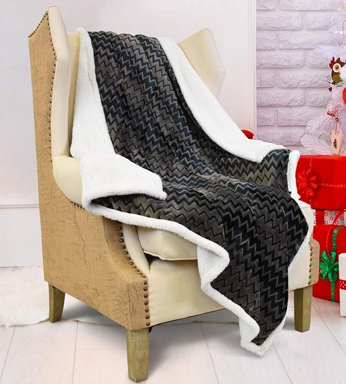 Catalonia Silky Soft Sherpa Throw Blanket, Flannel Chevron Micro Plush Fleece - Image 9