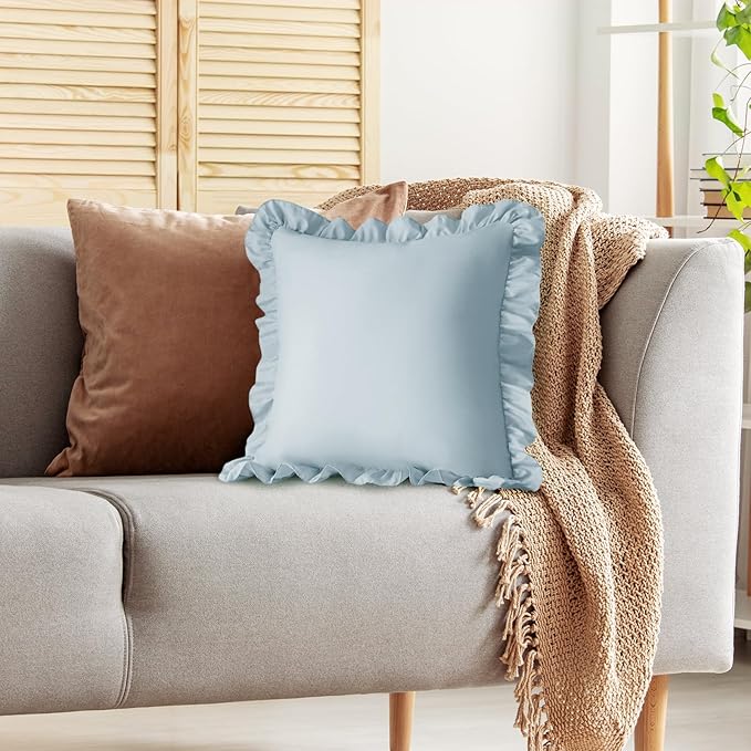 KKJIAF Ruffle Pillow Cases 18x18 Inches, Dusty Blue Square Ruffled Pillow - Image 5