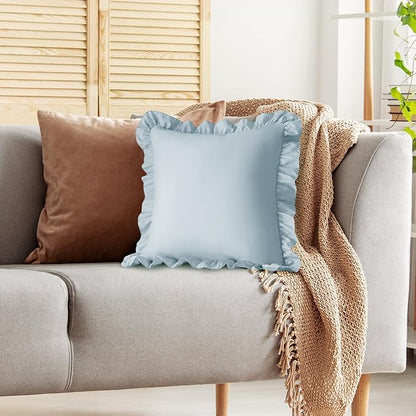 KKJIAF Ruffle Pillow Cases 26x26 Inches, Dusty Blue Square Ruffled Pillow - Image 5