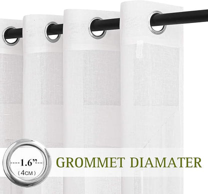 NICETOWN White Linen Sheer Curtains 63 inch Length, Vintage Grommet Linen - Image 2