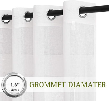 NICETOWN White Linen Sheer Bedroom Curtains 63 inch Length, Grommet Linen - Image 2