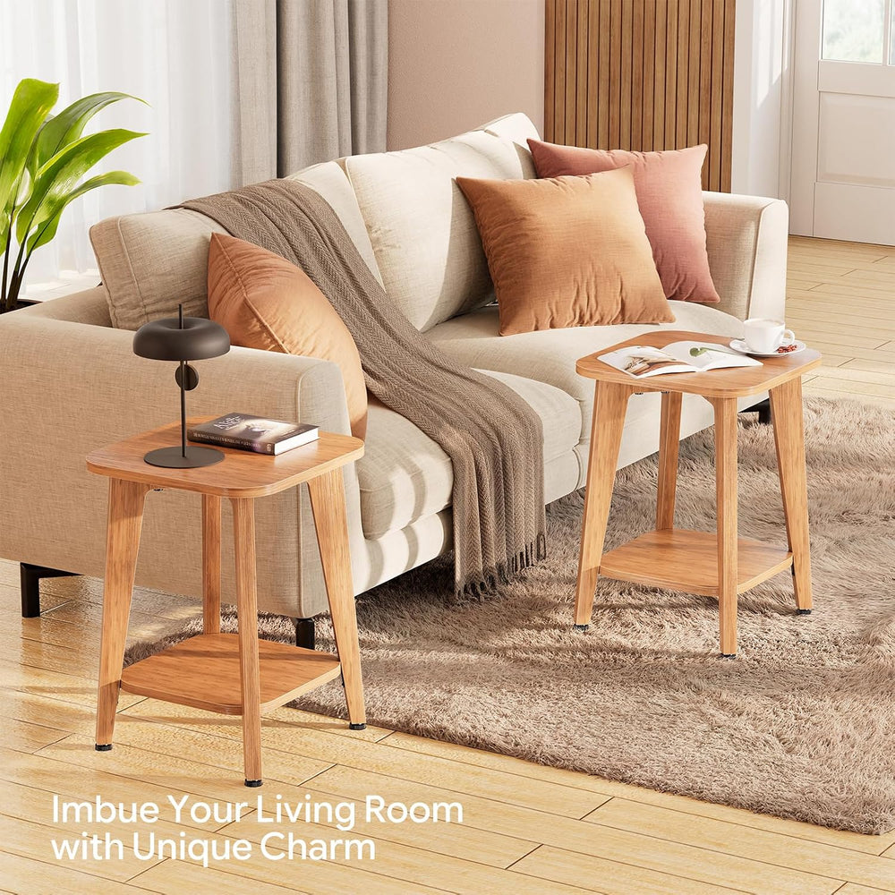 Simple Trending Side Table, 2-Tier Square End Table, Rustic Walnut