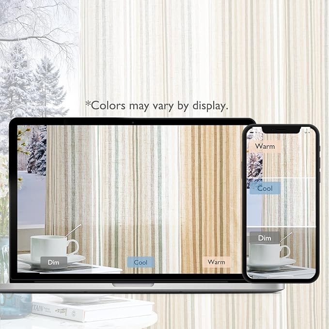 Vangao Linen Striped Green Curtains Boho Tickingstripe Light Filtering Nursery - Image 9