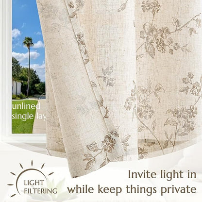 jinchan Floral Kitchen Curtains 36 Inch Linen Tier Curtains Farmhouse Cafe Half - Image 5