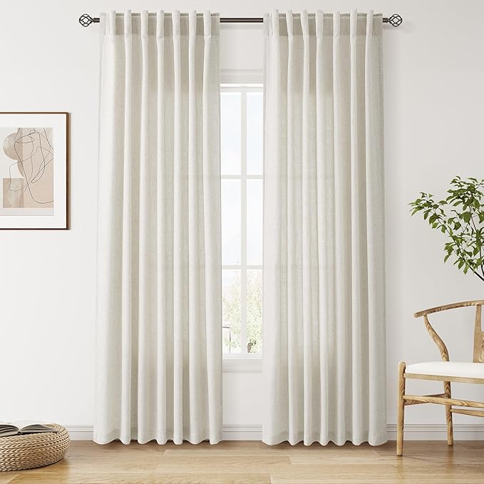 Nanspring Mousse White Linen Curtains 84 Inches Long by Nanspring
