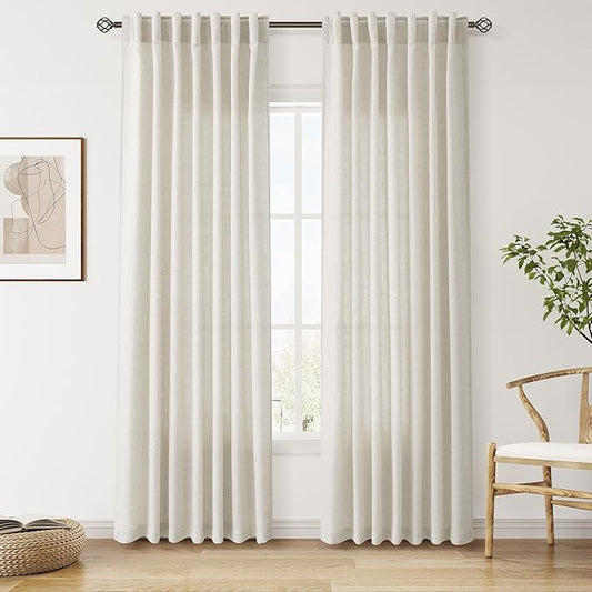 Nanspring Mousse White Linen Curtains 84 Inches Long by Nanspring