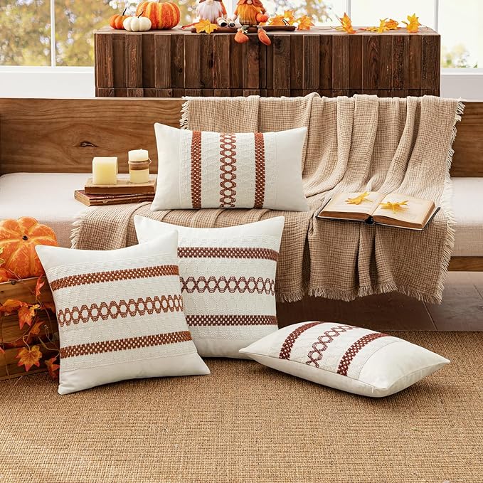 MIULEE Set of 2 Burnt Orange Decorative Pillow Covers 20x20 Inch Farmhouse - Image 3