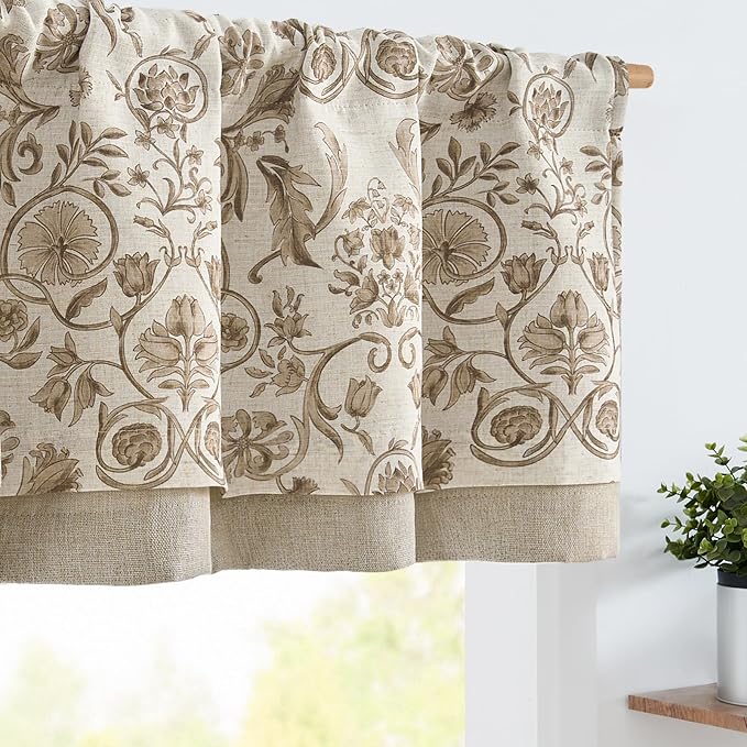 jinchan Linen Valance Kitchen Curtain Pack of 2 Double Layer 16 Inch by JINCHAN