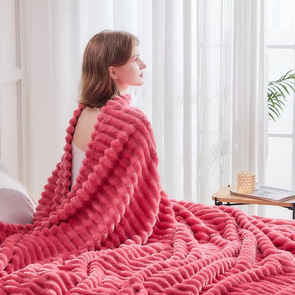 NEWCOSPLAY Super Soft Queen Blanket Coral Pink Premium Silky Flannel Fleece 3D - Image 3