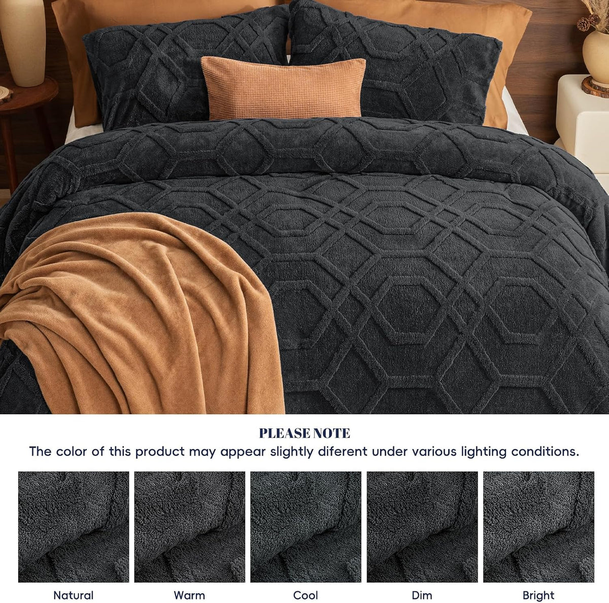 phf warm sherpa fleece queen comforter set, 3d on a desk or shelf