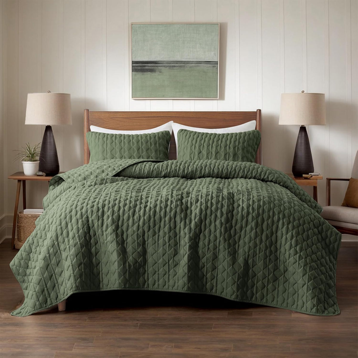 wdcozy olive green quilt king size bedding set shown in use