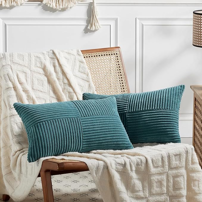 Fancy Homi 2 Packs Teal Long Lumbar Decorative Throw Pillow Covers 16x24 Inch by Fancy+Homi