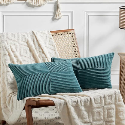Fancy Homi 2 Packs Teal Long Lumbar Decorative Throw Pillow Covers 16x24 Inch by Fancy+Homi