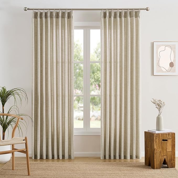 RAIN CITY Beige Pinch Pleated Sheer Curtains 86 Inches Long, W50 x L86 Inch by RAIN+CITY