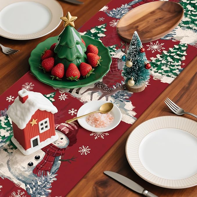 Artscope Reindeer Snowman Christmas Tree Table Runner, Xmas Winter Snowflakes - Image 8