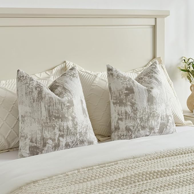 FUTEI Grey White Decorative Throw Pillow Covers 18x18 Inch Set of 2, Soft Faux - Image 5