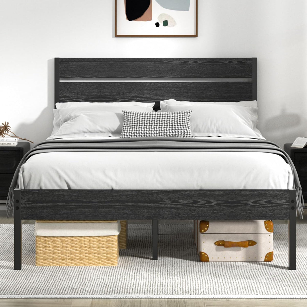 vecelo queen size bed frame - heavy-duty metal shown in use