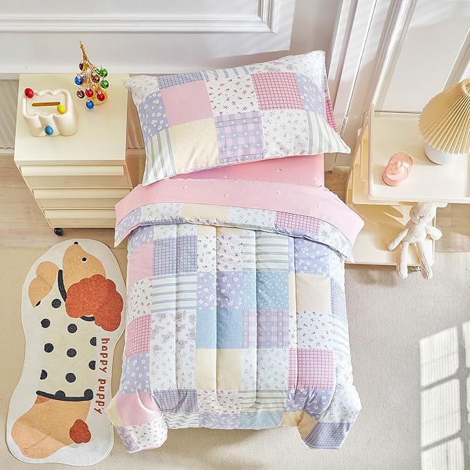 Joyreap 4 Piece Cotton Toddler Bedding Set- Colorful Flowers Patchwork Design by Joyreap