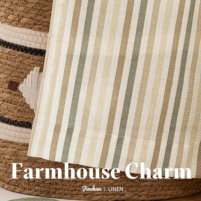 jinchan Colorful Striped Linen Kitchen Curtains 24 Inch Christmas Decorations - Image 8