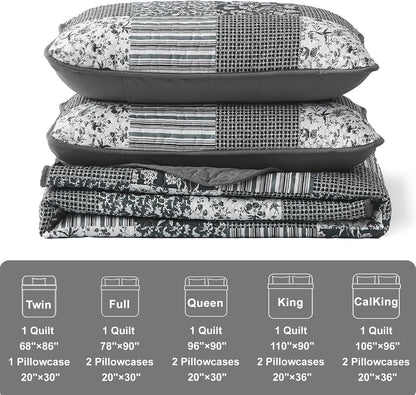 mybedsoul boho quilt king size, patchwork bedding set showing dimensions