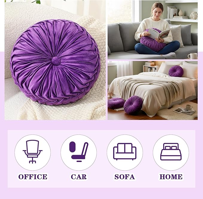 1 Pcs Round Throw Pillows Decorative Velvet Pleated Throw Pillows 15'' Diameter - Image 6