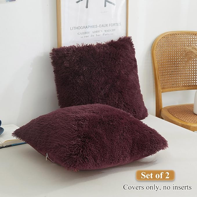 XeGe Faux Fur Throw Pillow Covers, Shaggy Fluffy Cushion Covers, Plush Furry - Image 2
