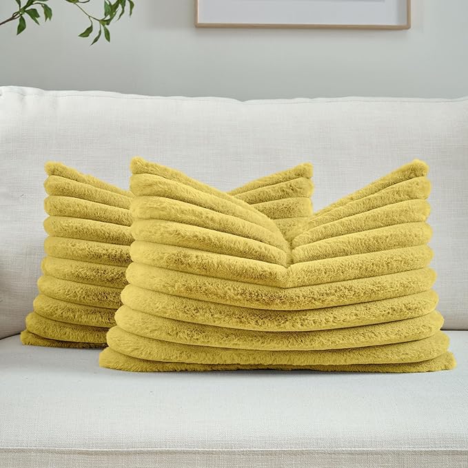 FUTEI Mustard Yellow Throw Pillow Covers Set of 2, 12x20 Inch Striped Texture by FUTEI