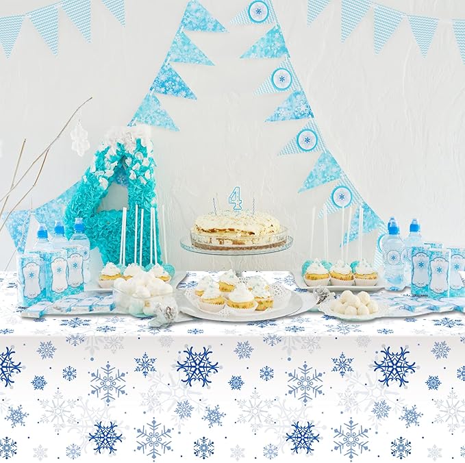 3 Pieces Snowflake Christmas Party Tablecloth Decorations, Plastic White - Image 5