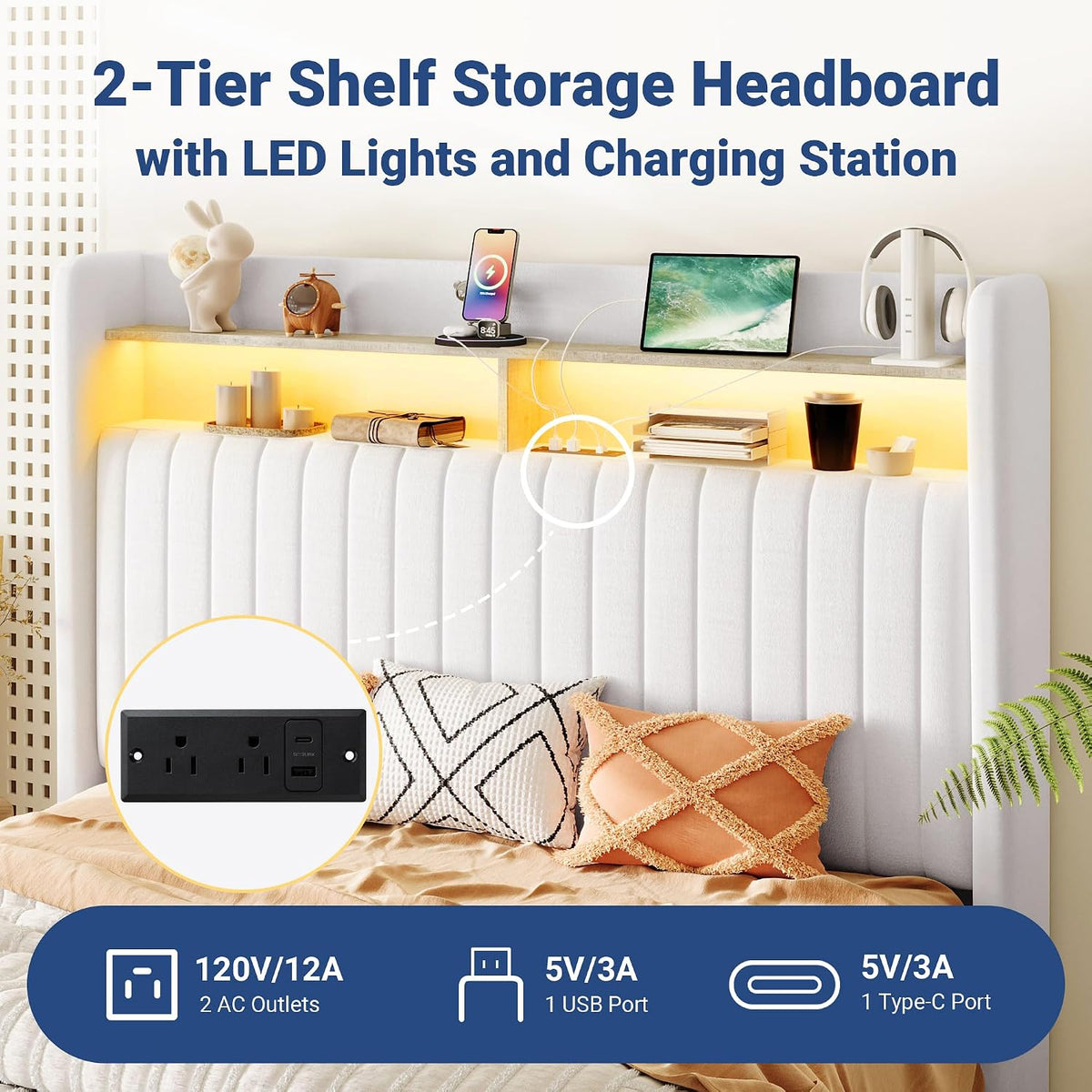 allewie full size lift up storage led bed, side view