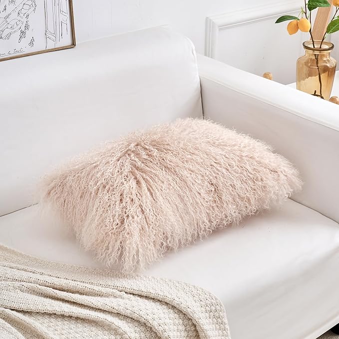Genuine Mongolian Lamb Fur Pillow Cover – 12"x20" Rectangular Cushion Case – - Image 8