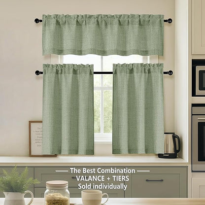 OVZME Green Kitchen Curtains 24 Inch Length, Light Filtering Faux Linen - Image 2