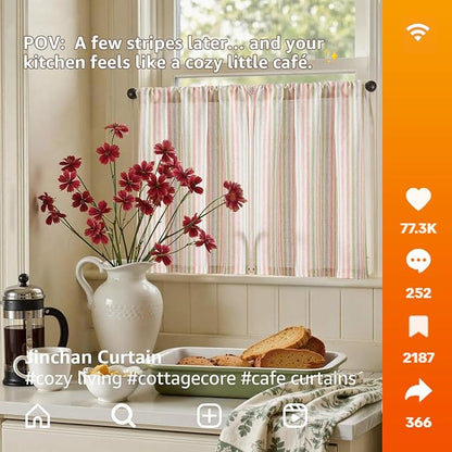 jinchan Striped Linen Kitchen Curtains 24 Inches Christmas Tier Curtains - Image 2