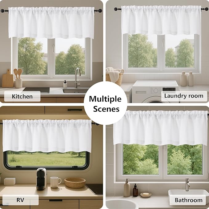 Gwine White Short Curtains 24 Inch Length 2 Panels, Light Filtering Textured - Image 7