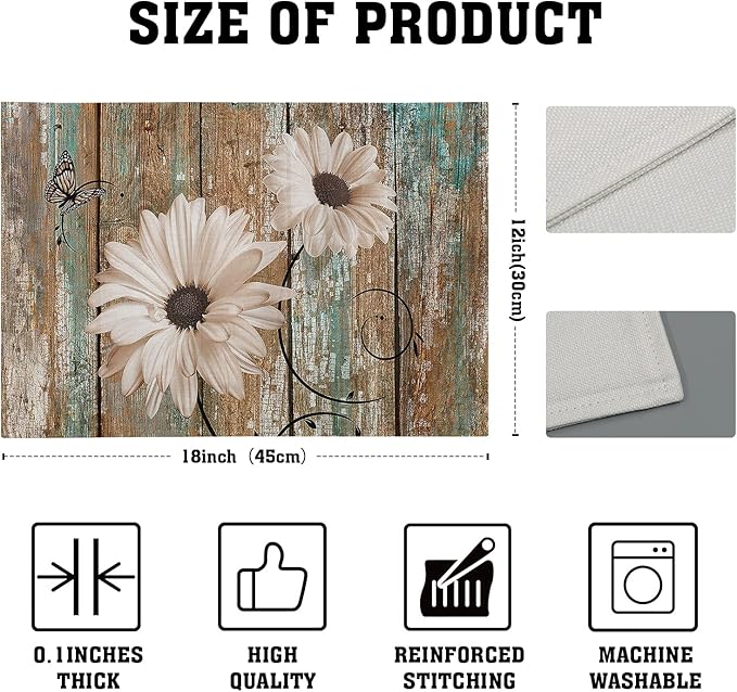 Giwawa Rustic Daisy Board Placemats- White Sunflowers on Vintage Wood Plank - Image 4