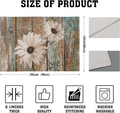 Giwawa Rustic Daisy Board Placemats- White Sunflowers on Vintage Wood Plank - Image 4