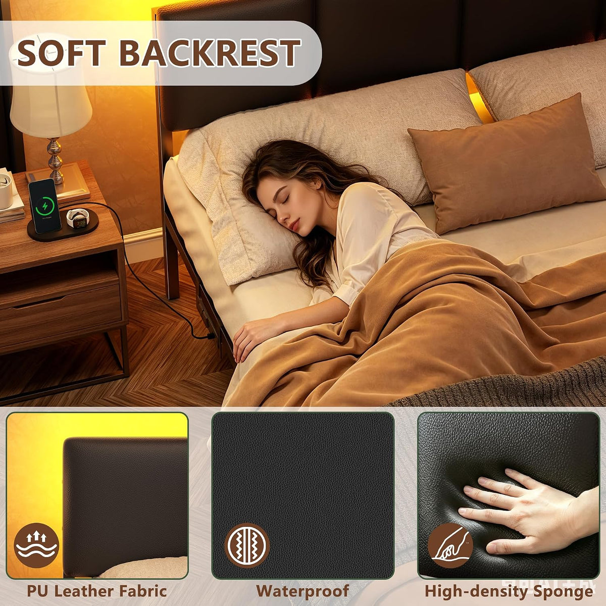 furnulem black queen bed frame with pu upholstered, package contents