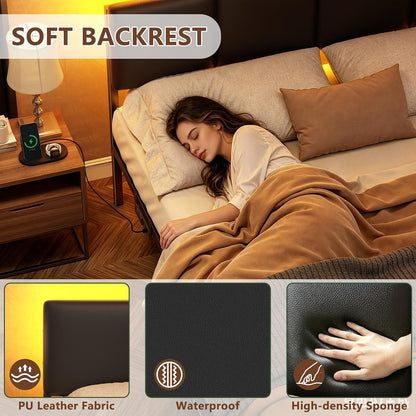 furnulem black queen bed frame with pu upholstered, package contents