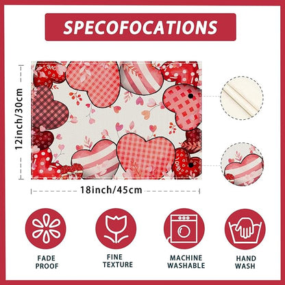 XCHI Love Hearts Valentine's Day Placemats Set of 4 Table Mats - Image 5